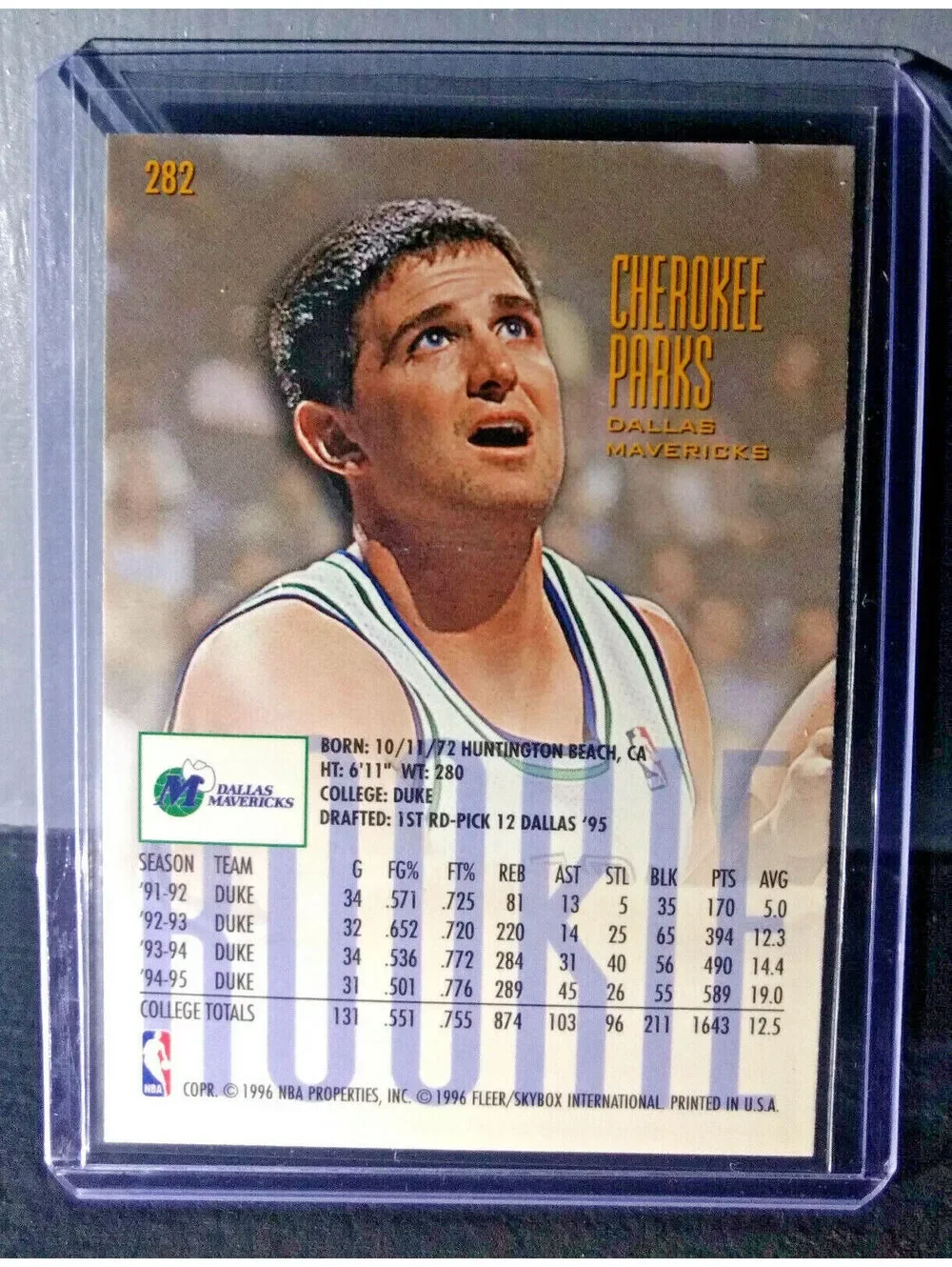 1995-96 Cherokee Parks Fleer Ultra #282 Rookie Basketball Card